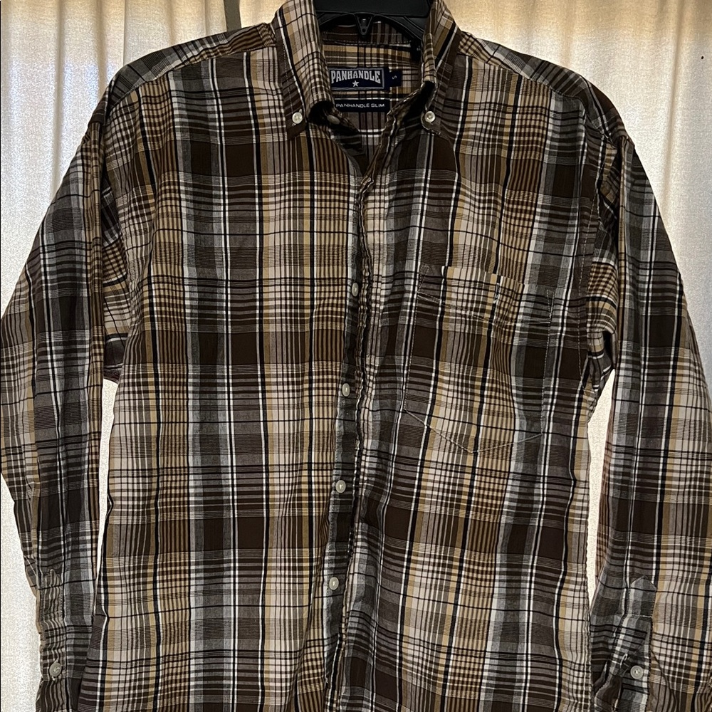 Panhandle Slim Brown and Tan Plaid Shirt